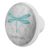 Blauwgroen Dragonfly Damask Keramische Knop (Rechts)