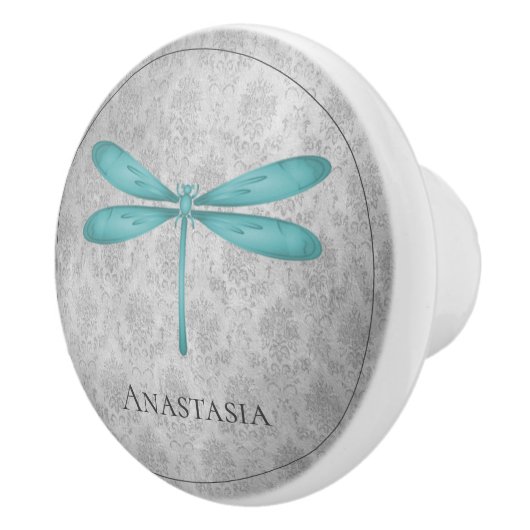 Blauwgroen Dragonfly Damask Keramische Knop (Rechts)