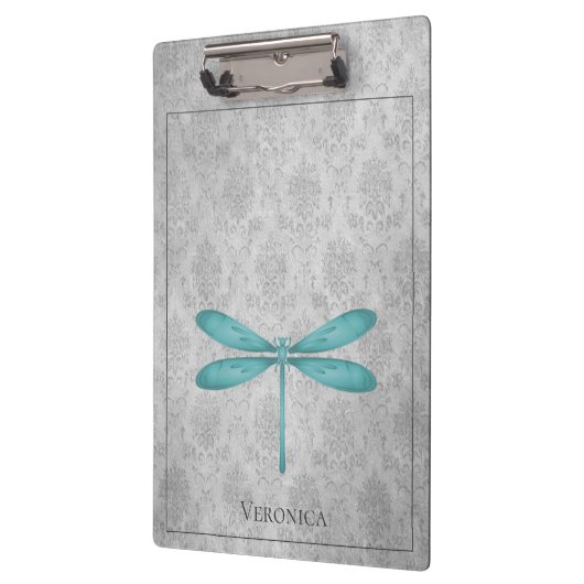 Blauwgroen Dragonfly Damask Klembord (Links)