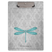 Blauwgroen Dragonfly Damask Klembord (Voorkant)