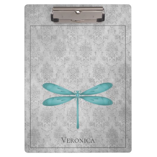 Blauwgroen Dragonfly Damask Klembord (Voorkant)