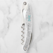 Blauwgroen Dragonfly Damask Kurkentrekker (Voorkant)