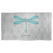 Blauwgroen Dragonfly Damask Kussensloop (Voorkant)
