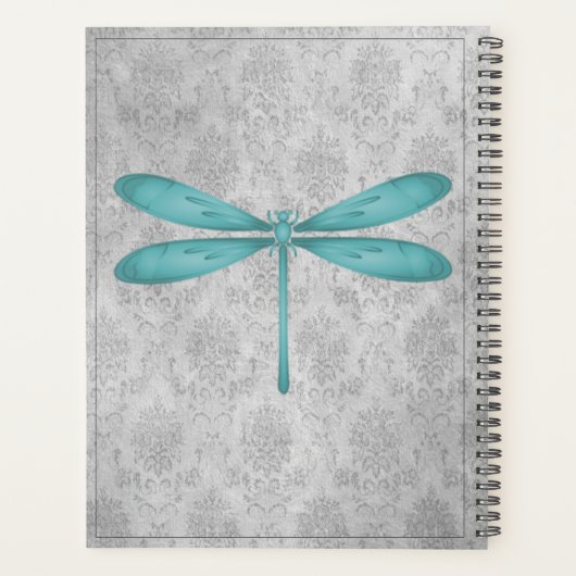 Blauwgroen Dragonfly Damask Planner (Achterkant)