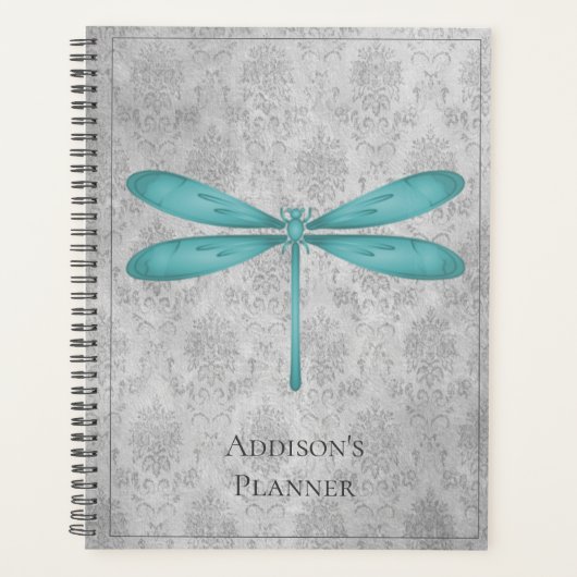 Blauwgroen Dragonfly Damask Planner (Voorkant)