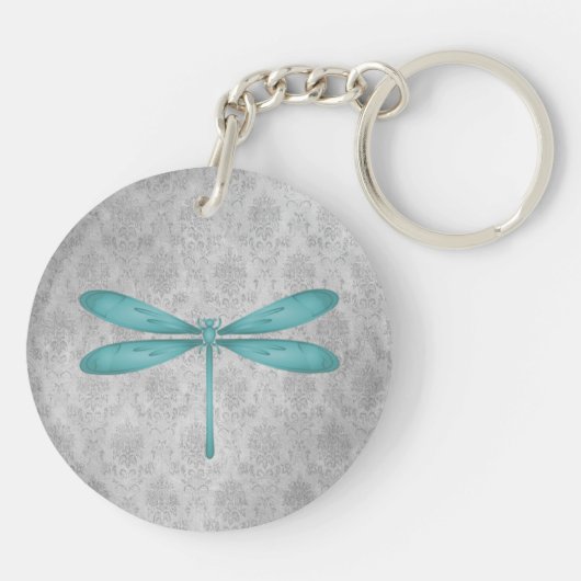 Blauwgroen Dragonfly Damask Sleutelhanger (Achterkant)