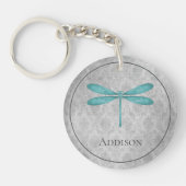 Blauwgroen Dragonfly Damask Sleutelhanger (Voorkant)