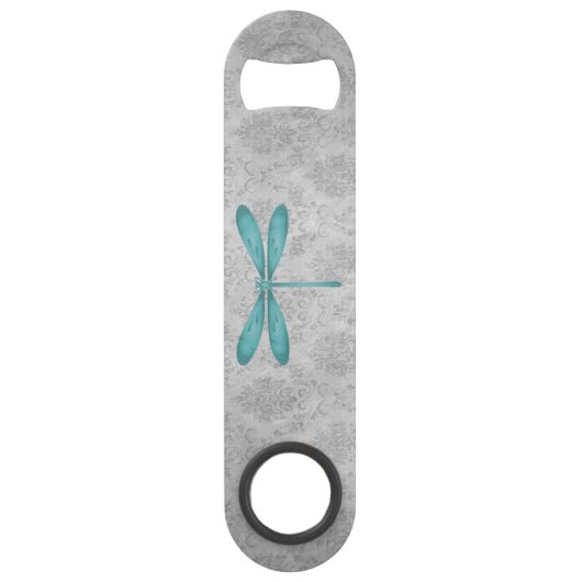 Blauwgroen Dragonfly Damask Speed Flessenopener (Achterkant)