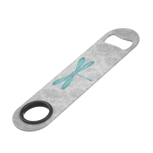 Blauwgroen Dragonfly Damask Speed Flessenopener (Achterkant Gekanteld)