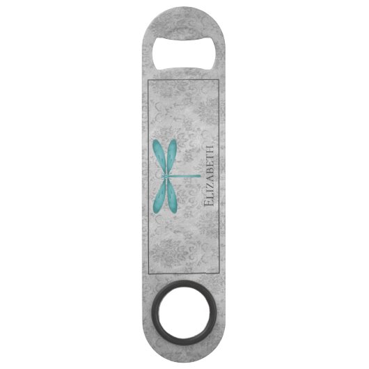 Blauwgroen Dragonfly Damask Speed Flessenopener (Voorkant)