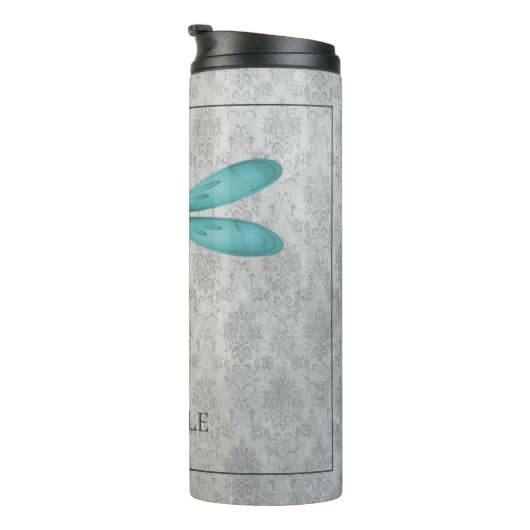 Blauwgroen Dragonfly Damask Thermosbeker (Geroteerd rechts)
