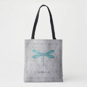 Blauwgroen Dragonfly Damask Tote Bag (Voorkant)
