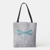Blauwgroen Dragonfly Damask Tote Bag (Achterkant)