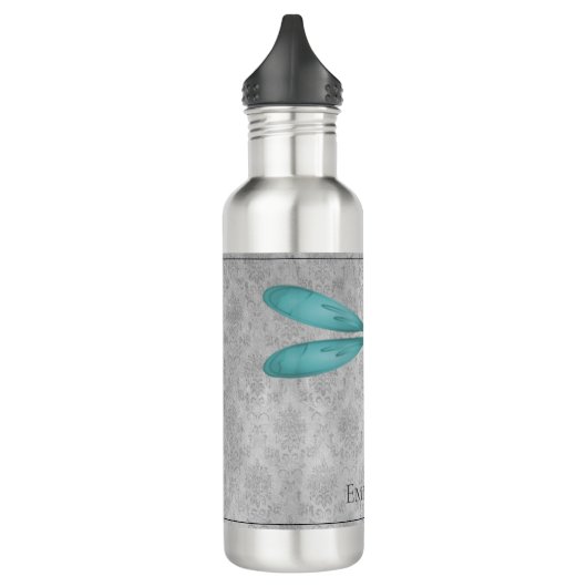Blauwgroen Dragonfly Damask Waterfles (Links)