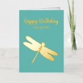 Blauwgroen Dragonfly Folded Folie Birthday Kaart (Voorkant)