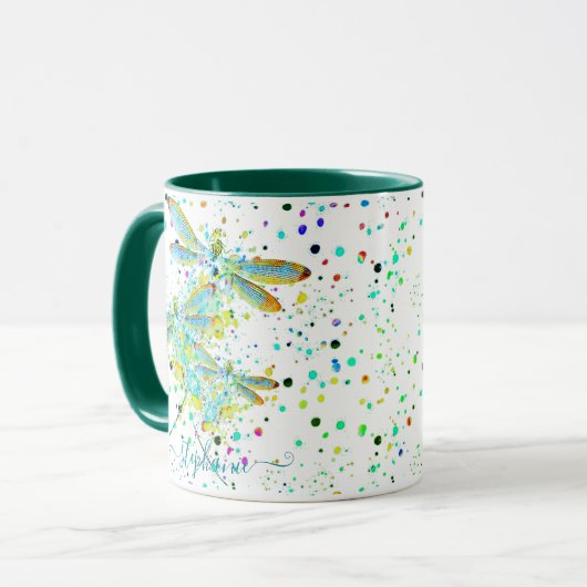 Blauwgroen Dragonfly-gepersonaliseerde koffie-Mok Mok (Voorkant links)