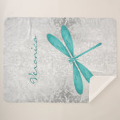 Blauwgroen Dragonfly Persoonlijke Sherpa Blanket Deken (Voorkant (horizontaal))