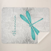 Blauwgroen Dragonfly Persoonlijke Sherpa Blanket Sherpa Deken (Voorkant (horizontaal))