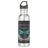Blauwgroen Dragonfly Rustic - Aangepast Waterfles (Voorkant)