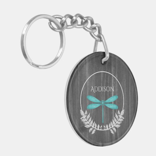 Blauwgroen Dragonfly Rustic - Aangepaste Sleutelha Sleutelhanger (Voorkant Links)