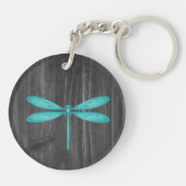 Blauwgroen Dragonfly Rustic - Aangepaste Sleutelha Sleutelhanger (Achterkant)