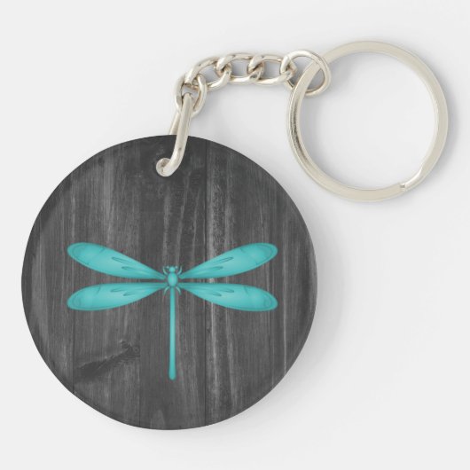 Blauwgroen Dragonfly Rustic - Aangepaste Sleutelha Sleutelhanger (Achterkant)