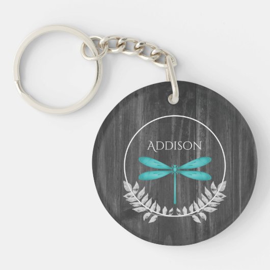 Blauwgroen Dragonfly Rustic - Aangepaste Sleutelha Sleutelhanger (Voorkant)