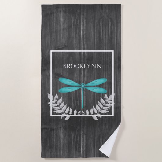 Blauwgroen Dragonfly Rustic Beach Towel Strandlaken (Voorkant)