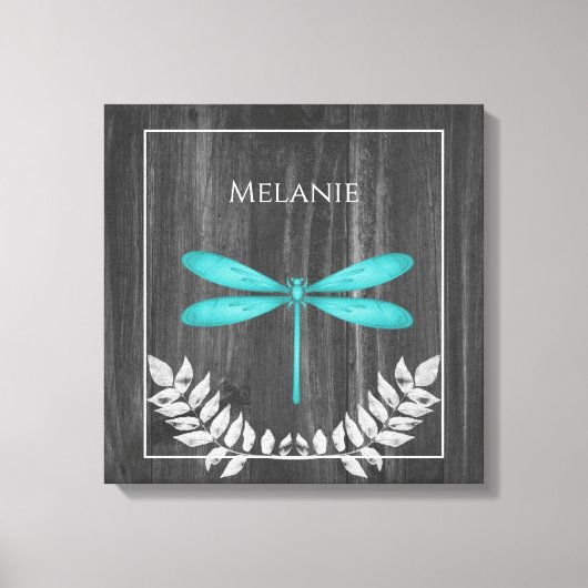 Blauwgroen Dragonfly Rustic Canvas afdrukken (Voorkant)