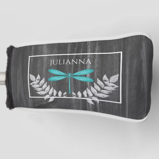 Blauwgroen dragonfly Rustic Golf Head Hoesje Golfheadcover (Voorkant)