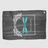 Blauwgroen Dragonfly Rustic Golf Towel Golfhanddoek (Horizontaal)