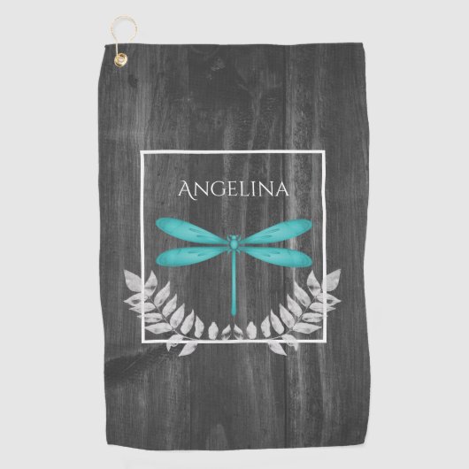 Blauwgroen Dragonfly Rustic Golf Towel Golfhanddoek (Voorkant)