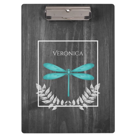 Blauwgroen Dragonfly Rustic-klembord Klembord (Voorkant)