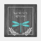 Blauwgroen Dragonfly Rustic Magnet (Voorkant)