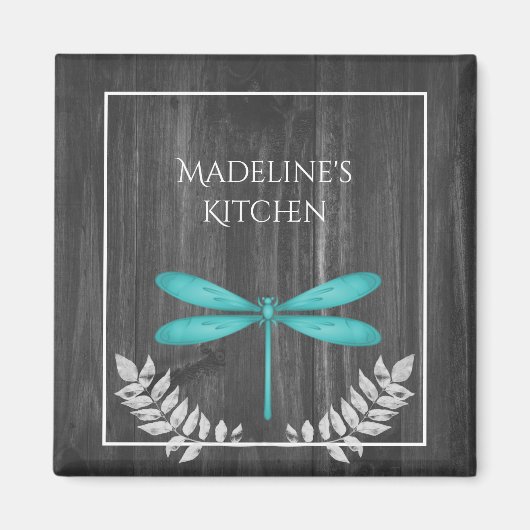Blauwgroen Dragonfly Rustic Magnet (Voorkant)