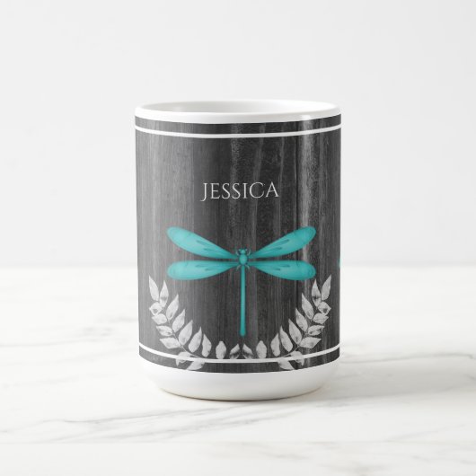 Blauwgroen Dragonfly Rustic Personal Coffee Mok (Center)