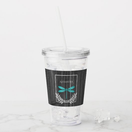 Blauwgroen dragonfly Rustic Personalized Acryltumb Acryl Drinkbeker (Voorkant ijs)