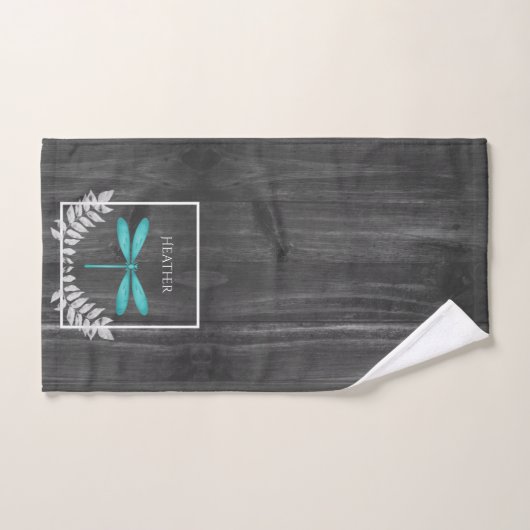 Blauwgroen Dragonfly Rustic Personalized Bath Towe Bad Handdoek (Handdoek)