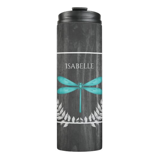Blauwgroen Dragonfly Rustic Personalized Thermal T Thermosbeker (Voorkant)