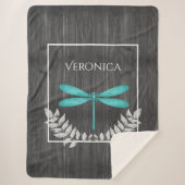 Blauwgroen Dragonfly Rustic Persoonlijke Sherpa Bl Deken (Voorkant)