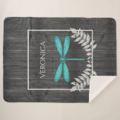 Blauwgroen Dragonfly Rustic Persoonlijke Sherpa Bl Deken (Voorkant (horizontaal))