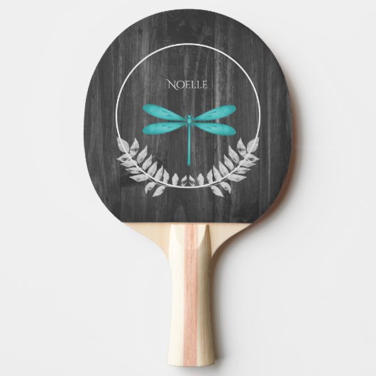 Blauwgroen Dragonfly Rustic Ping Pong Paddle Tafeltennisbatje (Voorkant)