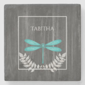 Blauwgroen Dragonfly Rustic, speciaal aangepast to Stenen Onderzetter (Voorkant)