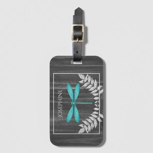 Blauwgroen Dragonfly Rustisch Bagagelabel (Voorkant (verticaal))