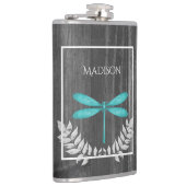 Blauwgroen Dragonfly Rustische kolf Heupfles (Rechts)