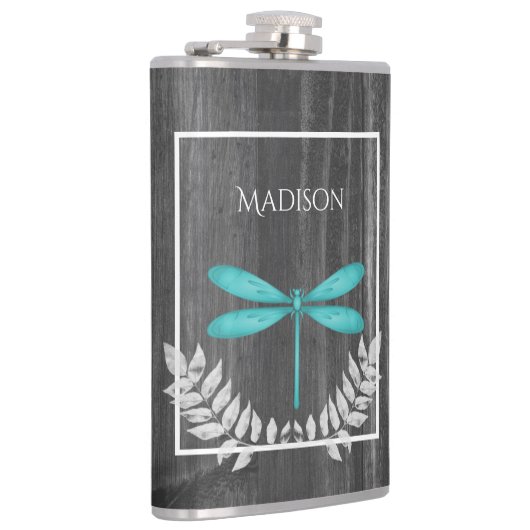 Blauwgroen Dragonfly Rustische kolf Heupfles (Rechts)