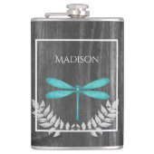 Blauwgroen Dragonfly Rustische kolf Heupfles (Voorkant)