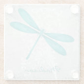 Blauwgroen Dragonfly, speciaal glas Onderzetter Glazen Onderzetter (Achterkant)
