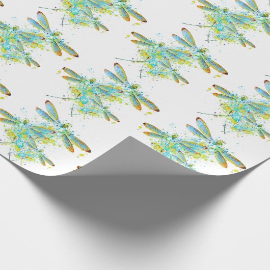 Blauwgroen Dragonfly-spier Cadeaupapier (Hoek)