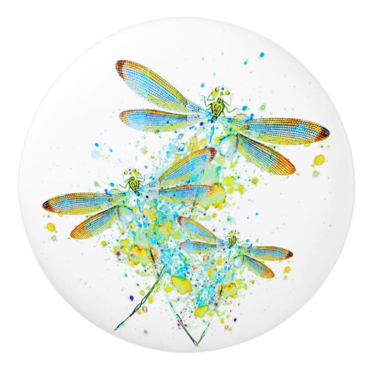 Blauwgroen Dragonfly-spier Keramische Knop (Voorkant)